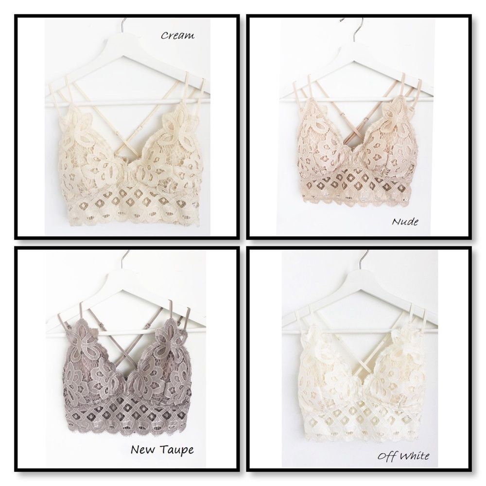 Boho Floral Anemone Off White Soft Lace Bralette - Picture 2 of 3